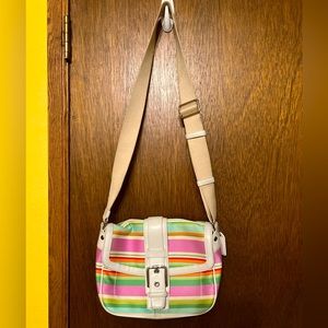 Coach purse. Spring colors striped.